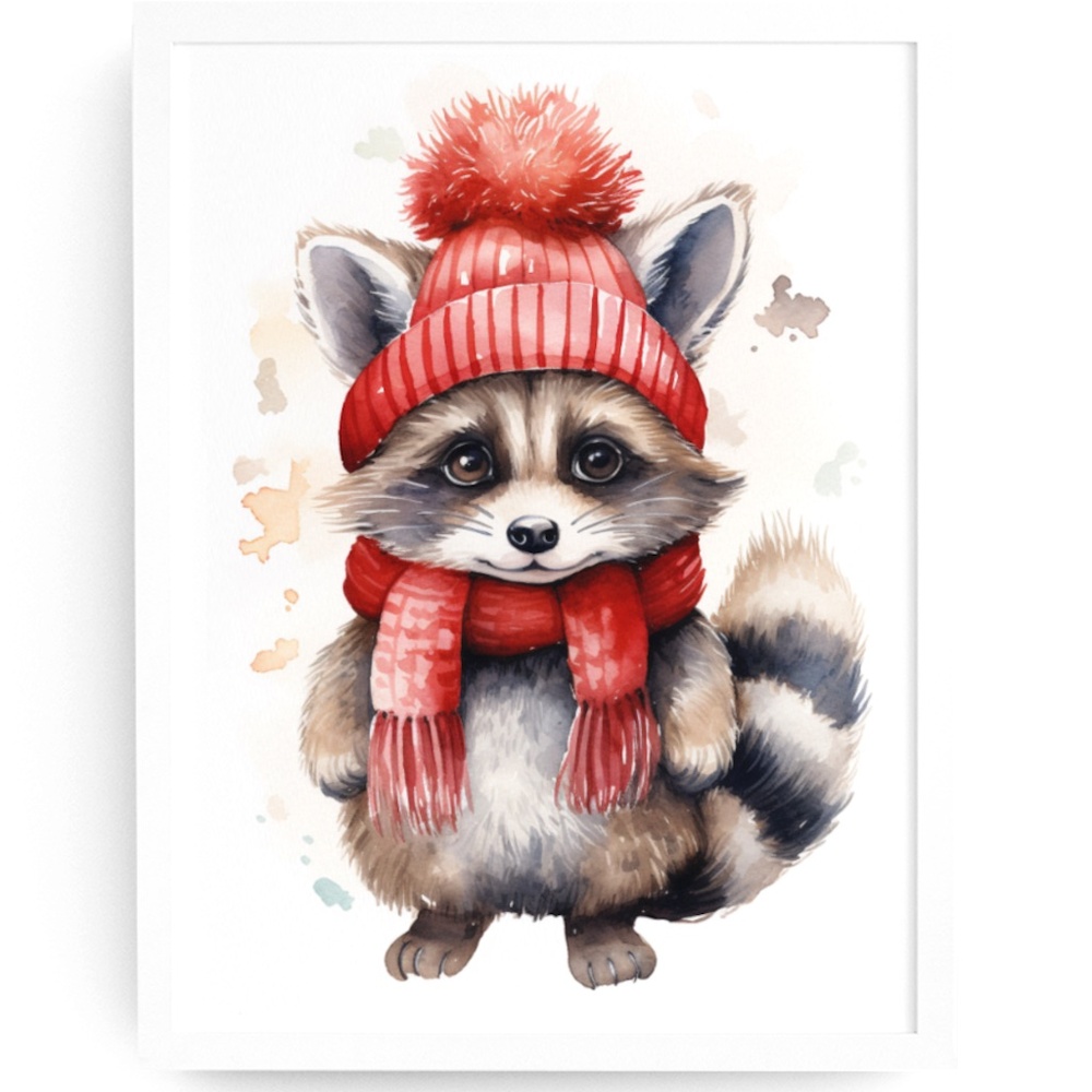 Watercolor Raccoon Wall Art Illustration Print Poster Card Unframed